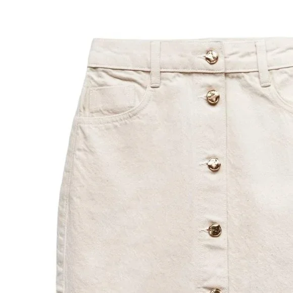 ZARA DENIM MIDI SKIRT WITH BUTTONS ECRU SIZE XS | 0108/226/712 - Picture 5 of 5